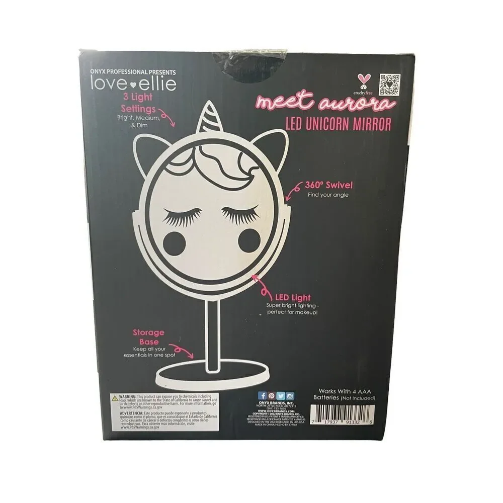 Love Ellie Onyx LED Unicorn Makeup Mirror with Storage  USB Charge Dimmable